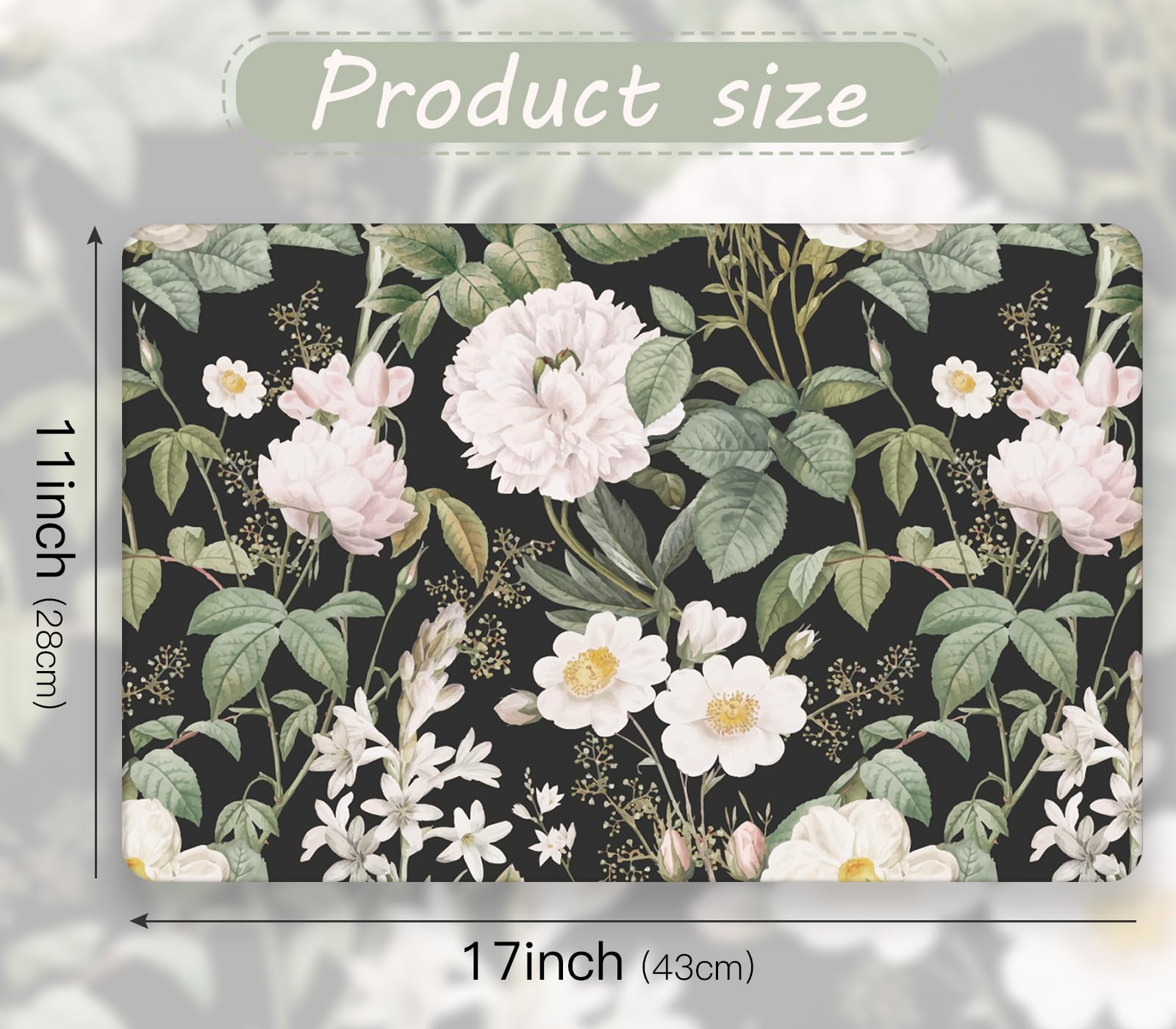 WRAPAHOLIC 50 hojas de manteles individuales de papel floral, desechables de 11 x 17 pulgadas, manteles individuales decorativos florales negros para mesa de comedor, suministros de fiesta