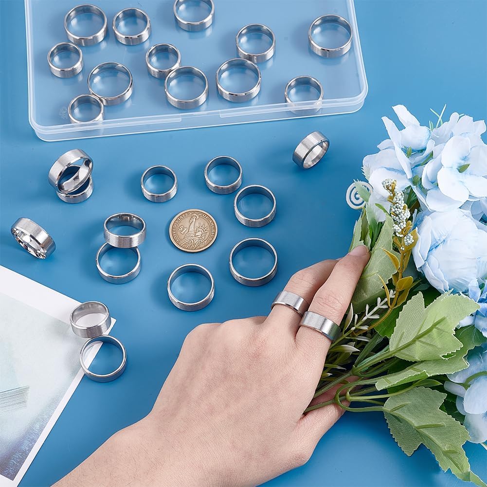 UNICRAFTALE 27Pcs Stainless Steel Plain Wedding Pormise Ring 9 Styles Inscription Wide Finger Rings Classical Plain Ring for Jewelry Making Gift Engagement Ring