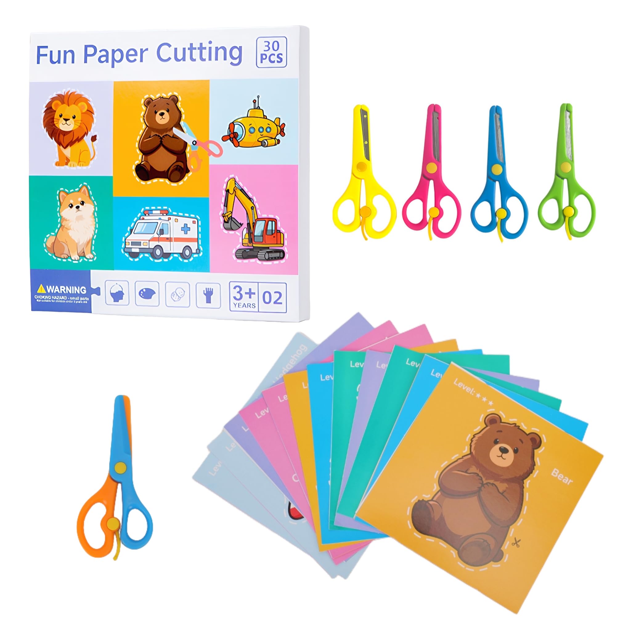 Small Scissors for School, 5 Colour Safety Scissors Sets with 30 PCS Paper-Cutting Craft Materials to Kids & Children, Children's Craft Scissor for Paper, Toddler and Child Scissor