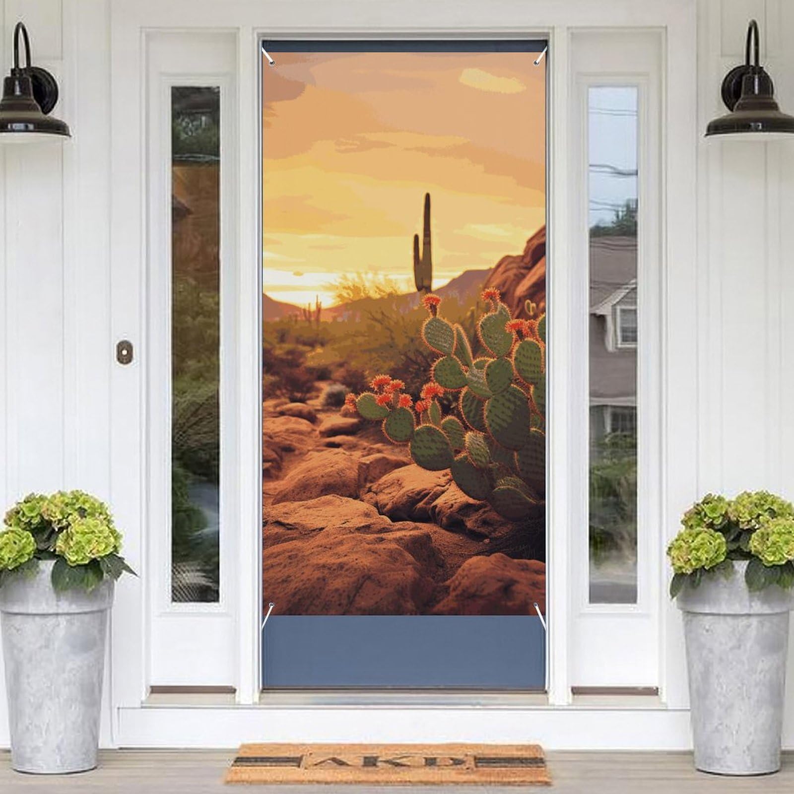KLOPH Door Cover Decoration Welcome Door Banner Porch Sign Photo Background Door Curtains for Doorway Privacy Window Curtain Cactus Porch Cover Indoor Outdoor Decor 70.9x35.4in