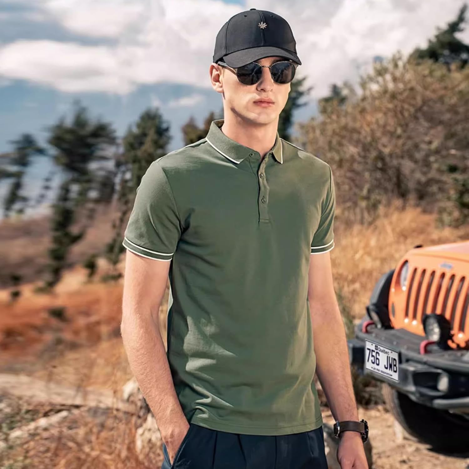 Men's Polo Shirts for Men Short Sleeve Striped Pique Cotton Polo Shirt Business Casual Layering Top Green - Image 7