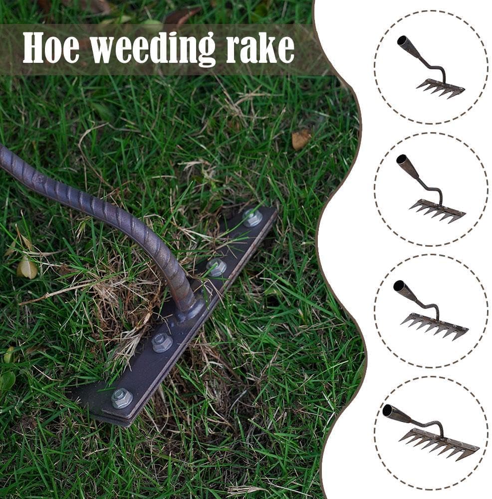 Iron Weeding Rake, Iron Rake for Gardening and Weeding, Iron rake The Heavy Duty, 5/6/7/8 Teeth Carbon Steel Garden Weeding Rakes, Gardening Hand Weeder Tools (8Teeth)