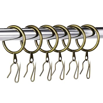 30 Pieces Metal Drapery Curtain Rings Curtain Hanging Rings and 30 Pieces Metal Curtain Drapery Pin Hooks for Window Door Shower Curtain, 30 mm Internal Diameter (Oil-Rubbed Bronze)