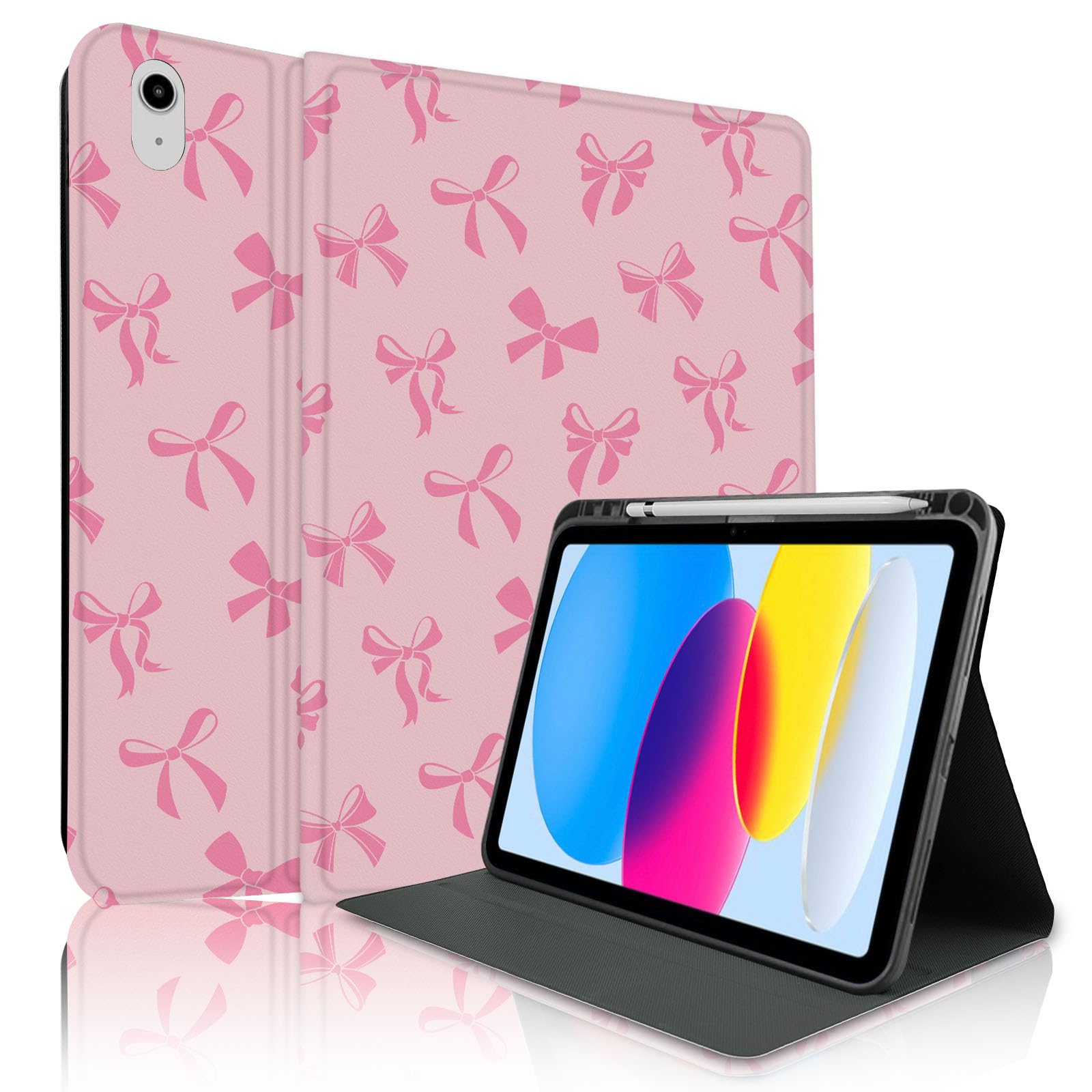 Custodia per iPad 11th (A16) 11" 2025/per iPad 10ª generazione 10.9" 2022 Fiocco Rosa Carina Chic Incantevole Porta Penna Antiscivolo Antiurto Fiocco Rosa