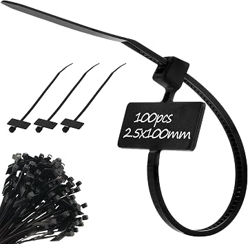 Black Marker Cable Ties Write On Label Zip Ties 2.5mm x 100mm x100 | Identification Labelling Cable Ties for Electrical Network Telecom Cable Management