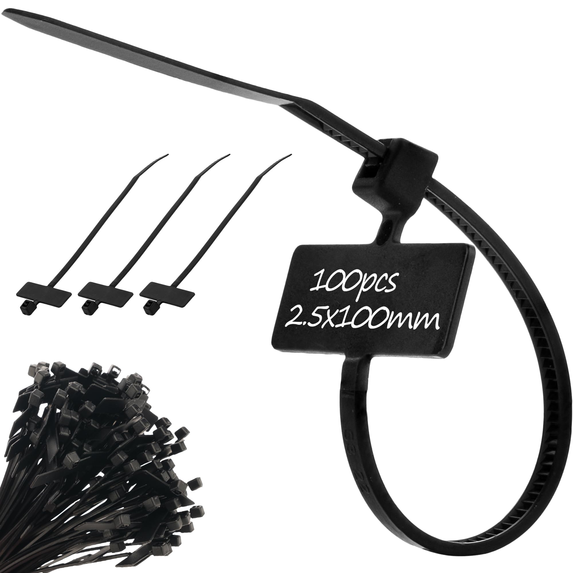 Boltza® Black Marker Cable Ties Write On Label Zip Ties 2.5mm x 100mm x100 | Identification Labelling Cable Ties for Electrical Network Telecom Cable Management