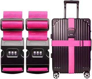2 PCS Luggage Strap 78" x 2" Suitcase Belts Wide Adjustable Packing Straps Travel Accessories, Rose Pink & Combination Lock