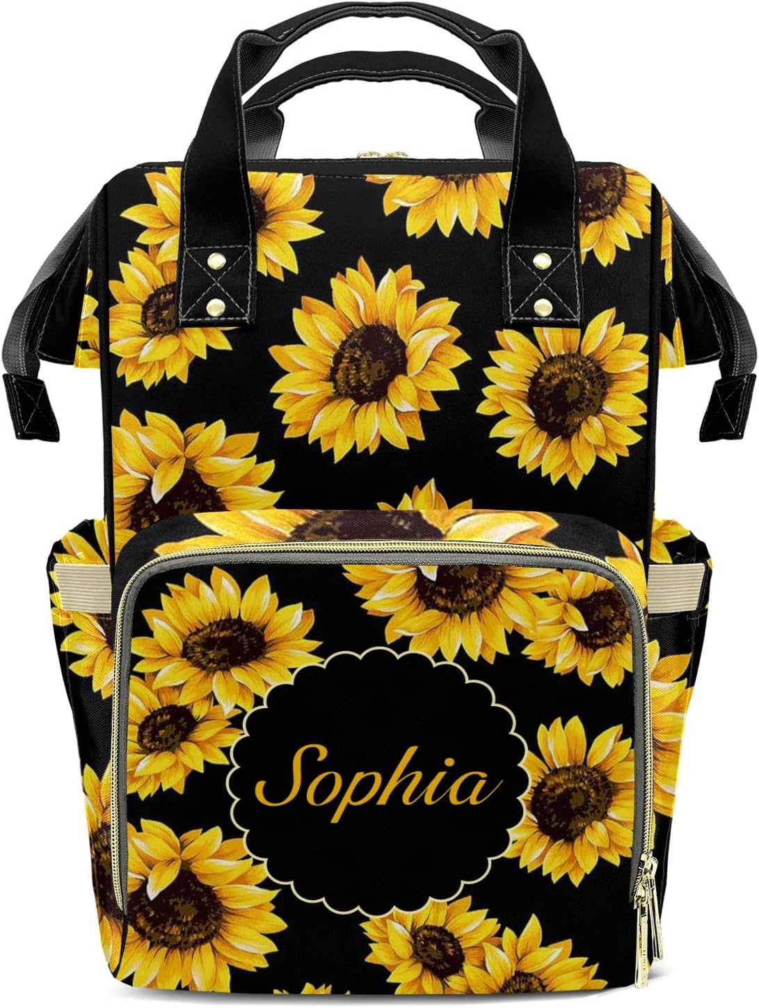 Sunflowers Mommy Bag for Baby Girl Custom Diaper Bag Backpack Waterproof Multi-Function Travel Camping Picnic Diaper Carrying Bag