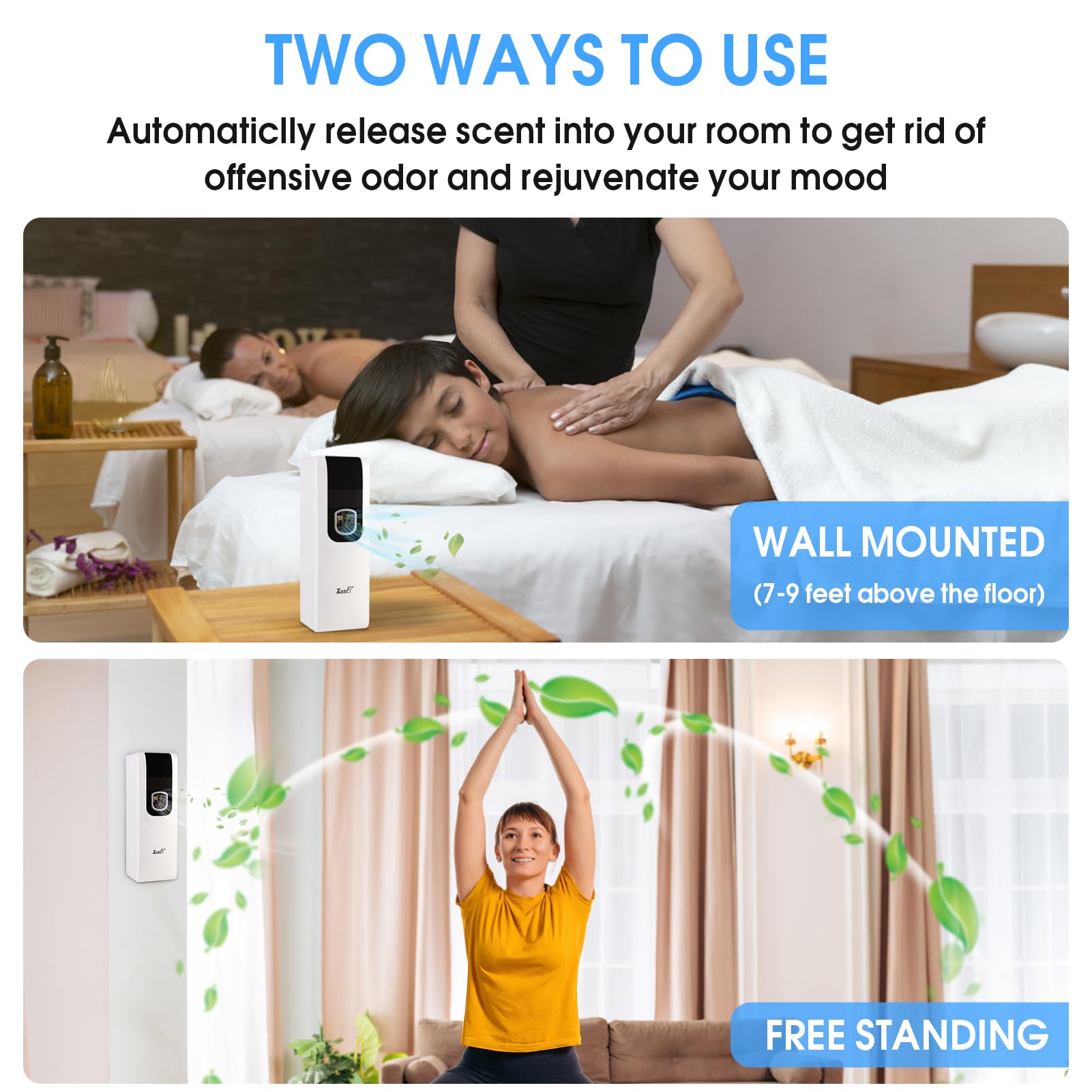 Ambientador en aerosol dispensador automático de fragancia compatible con Glade y Airwick lata de repuesto de 5.5 x 2.6 pulgadas, soporte de ambientador automático de pie o montado en la pared para el