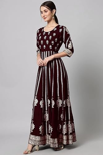 Vista 3 de Chandrakala Vestido largo para mujer, vestido de fiesta de noche, maternidad, holgado, largo, holgado, kurti, (K221-P)