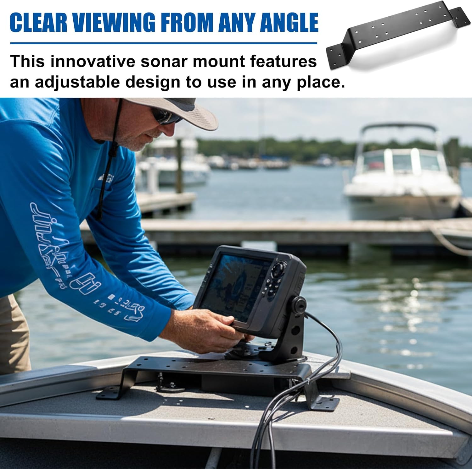 Zonon Fish Finder Mount 18.5'' Graph Mounts for Bass Boats Sonar Depth Finder GPS Positioning Displays Bracket Electronics Holder with Screws on Trolling Motor Platform for Deck Sea Fishing, Black