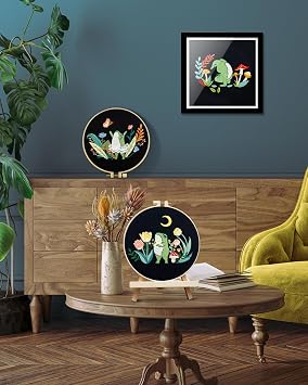 TINDTOP 3 Sets Embroidery Kit for Adults, Frog Embroidery Practice Kit