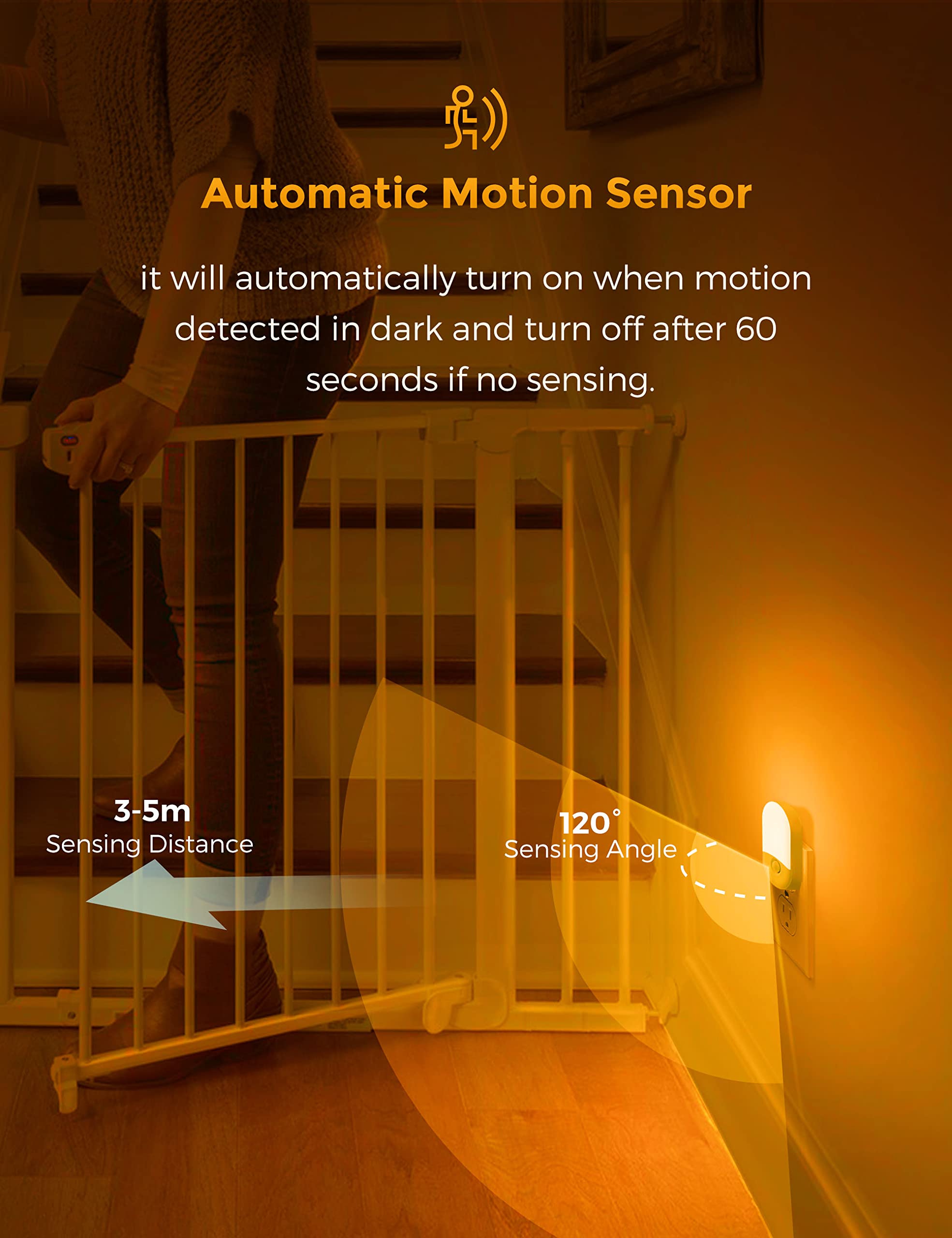 Bernstein-Nachtlicht, LOHAS bernsteinfarbene Nachtlichter, zum Einstecken in die Wand, Bewegungsmelder, 0,6 W, 2000 K, LED-Nachtlicht, 30/60 lm, einstellbare Helligkeit, automatisches niedriges blaues