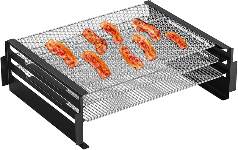 Jerky Grill Rack for Camp Chef 24 Inch Pellet Grill-Stainless Steel 3-Tier | Fits PG24 Series (DLX/SE/LS/LTD/S). 3 smoking racks + 2 brackets. Easy snap-in install. Dishwasher-safe. Rustproof stainless.
