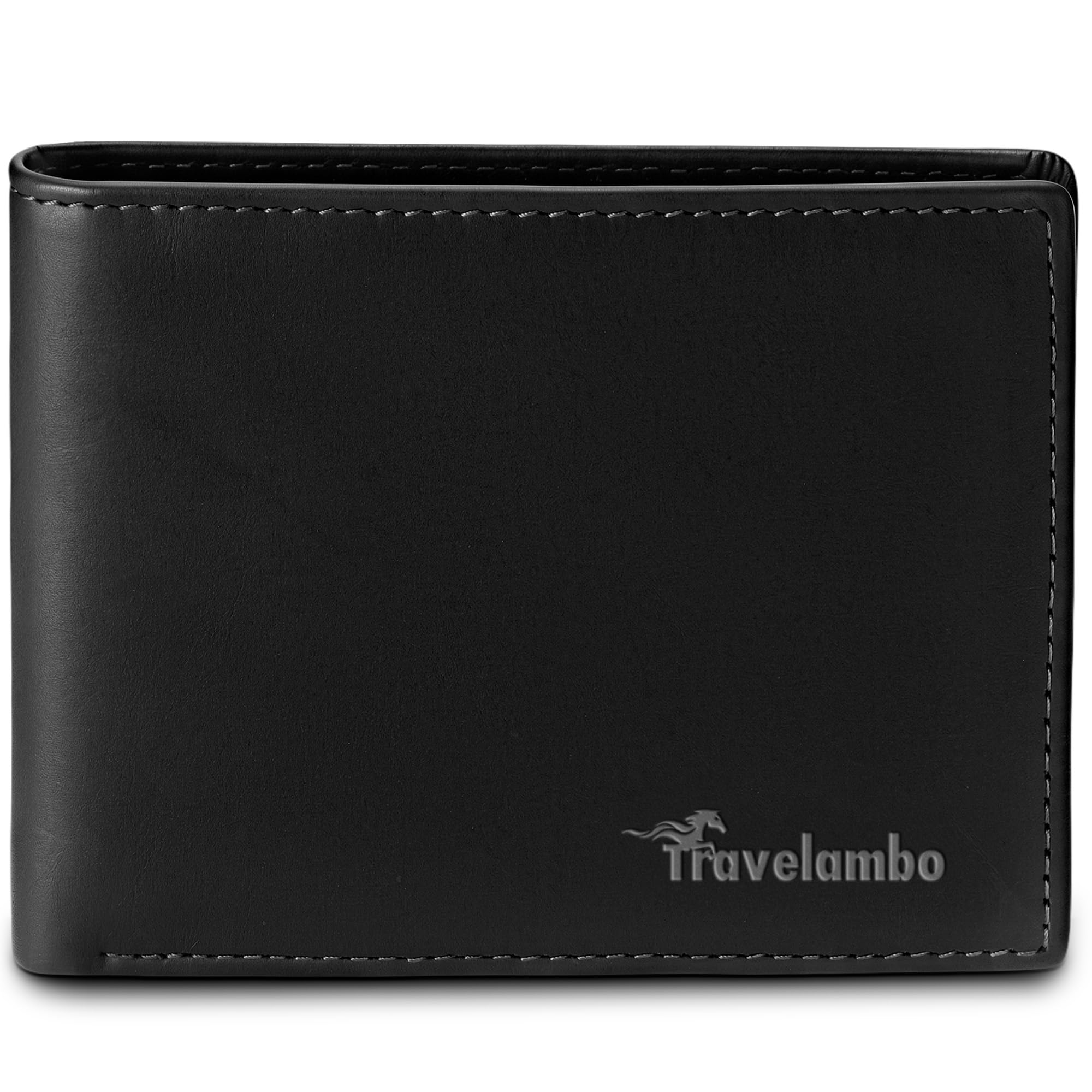 Travelambo Leather Wallet for Men, Slim Minimalist RFID Credit Card Holder | Mens Thin Bifold Pocket Wallet, Gift for Father, Black