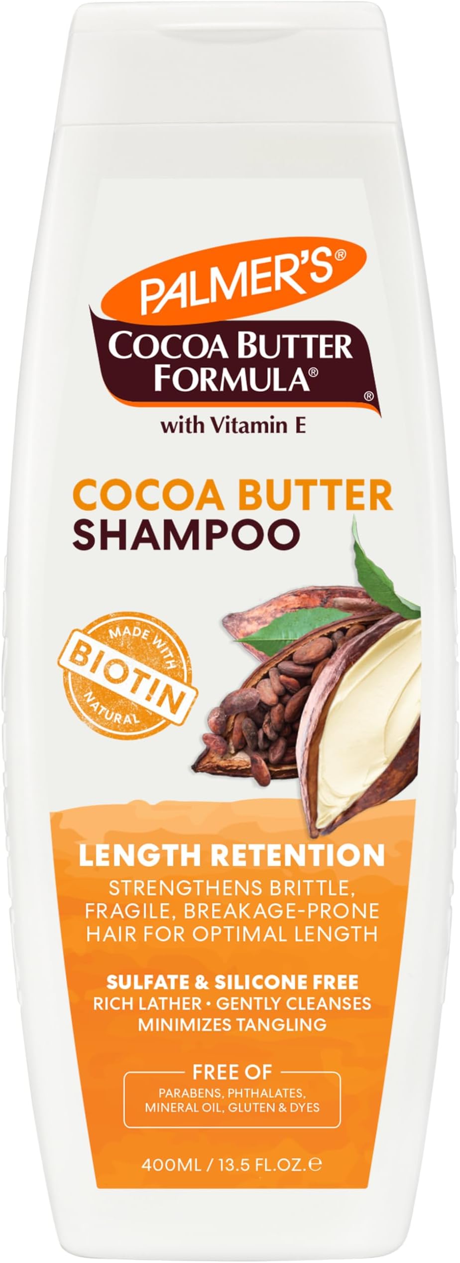 Cocoa Butter Formula Biotin Length Retention Shampoo -Vitamin E-Gentle Cleaning - Strengthen Hair-Minimize Tangling-Maintain Moisture-Sulphate,Silicon, Paraben, Mineral Oil Free-400ML