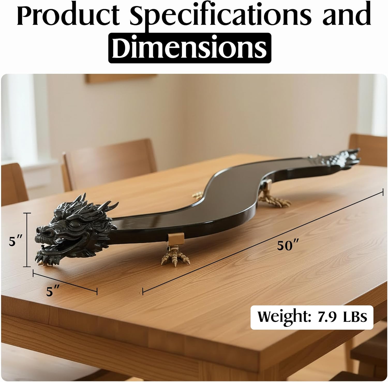 Dragon Tray- Dragon Plate/Dish for Sushi Serving and Parties -50" Dragon Head Sashimi Sushi Boat Serving Tray - Sushi Serving Decor Tray for Chinese Dragon Year Presentations and Home Decor. (Black)