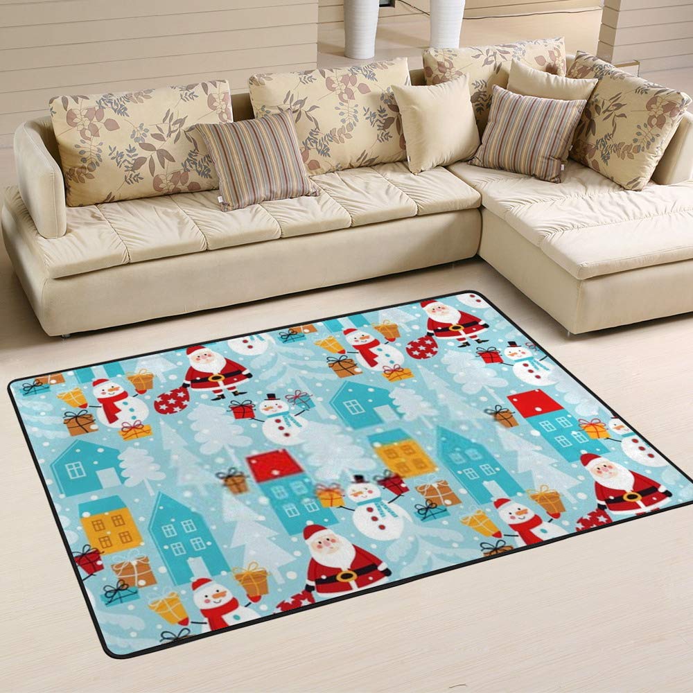 Grand tapis de Noël bleu Ruchen pour décorer le salon en hiver 80 x 58 inch