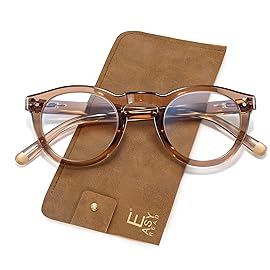 EASY READ Retro Round Blue Light Blocking Reading Glasses for Women,Anti UV Readers for Women with Spring Hinge(Brown,+1.75)
