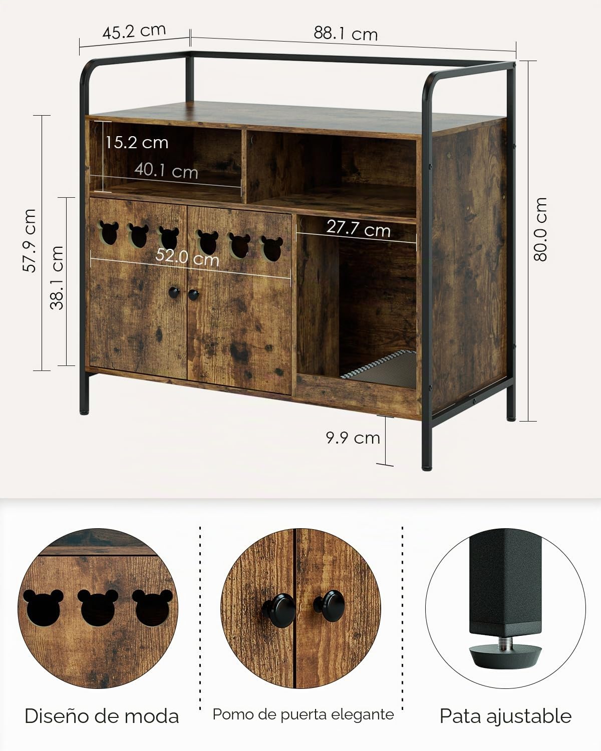 Caja de Arena para Gatos, casa para Interiores, Moderna Caja de Basura de Medio Century, Muebles Ocultos con Alfombrilla para rascar