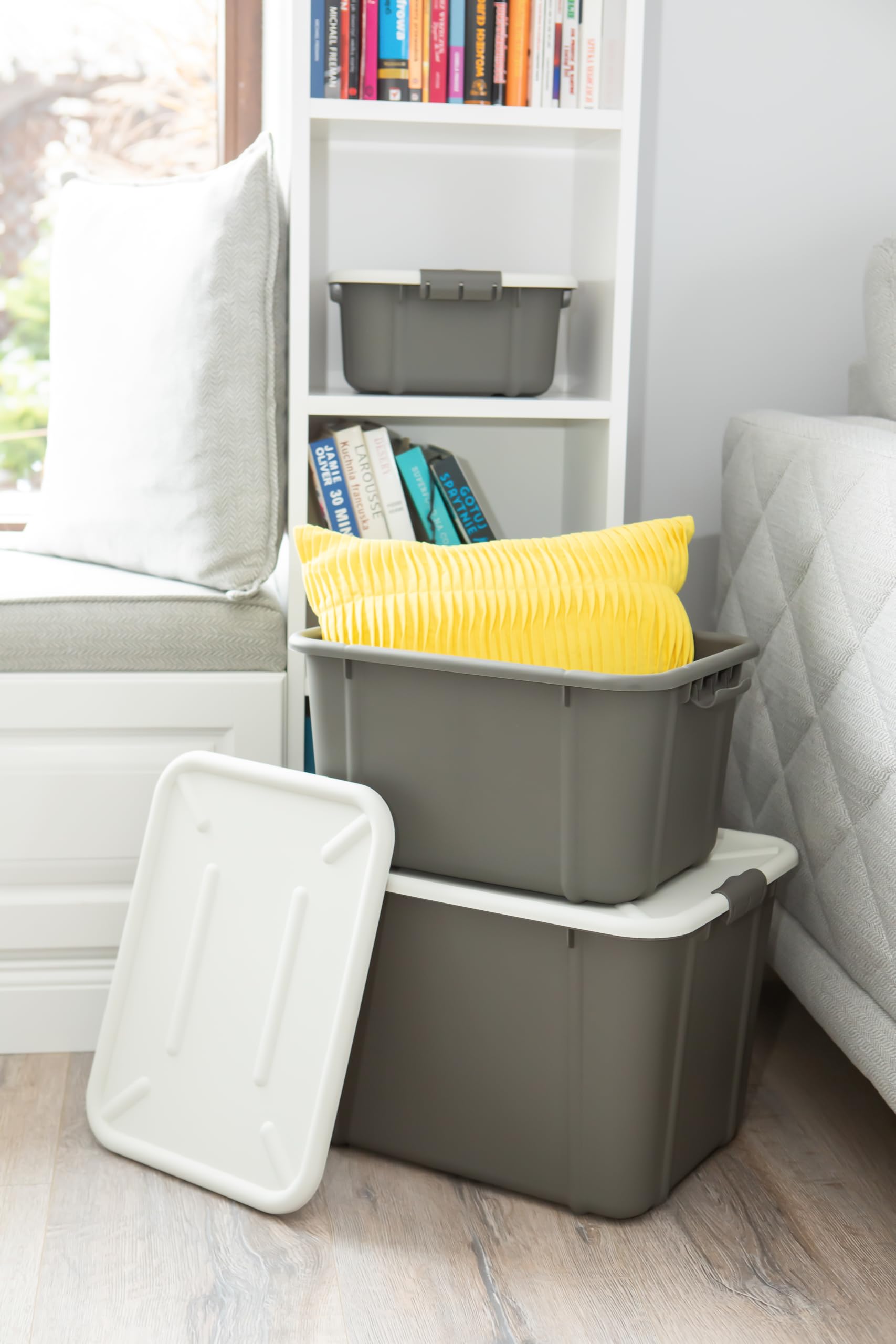 Curver Opbergdoos Handy Plus met deksel 20L in Transparant/Zilver, 40 x 29 x 25 cm