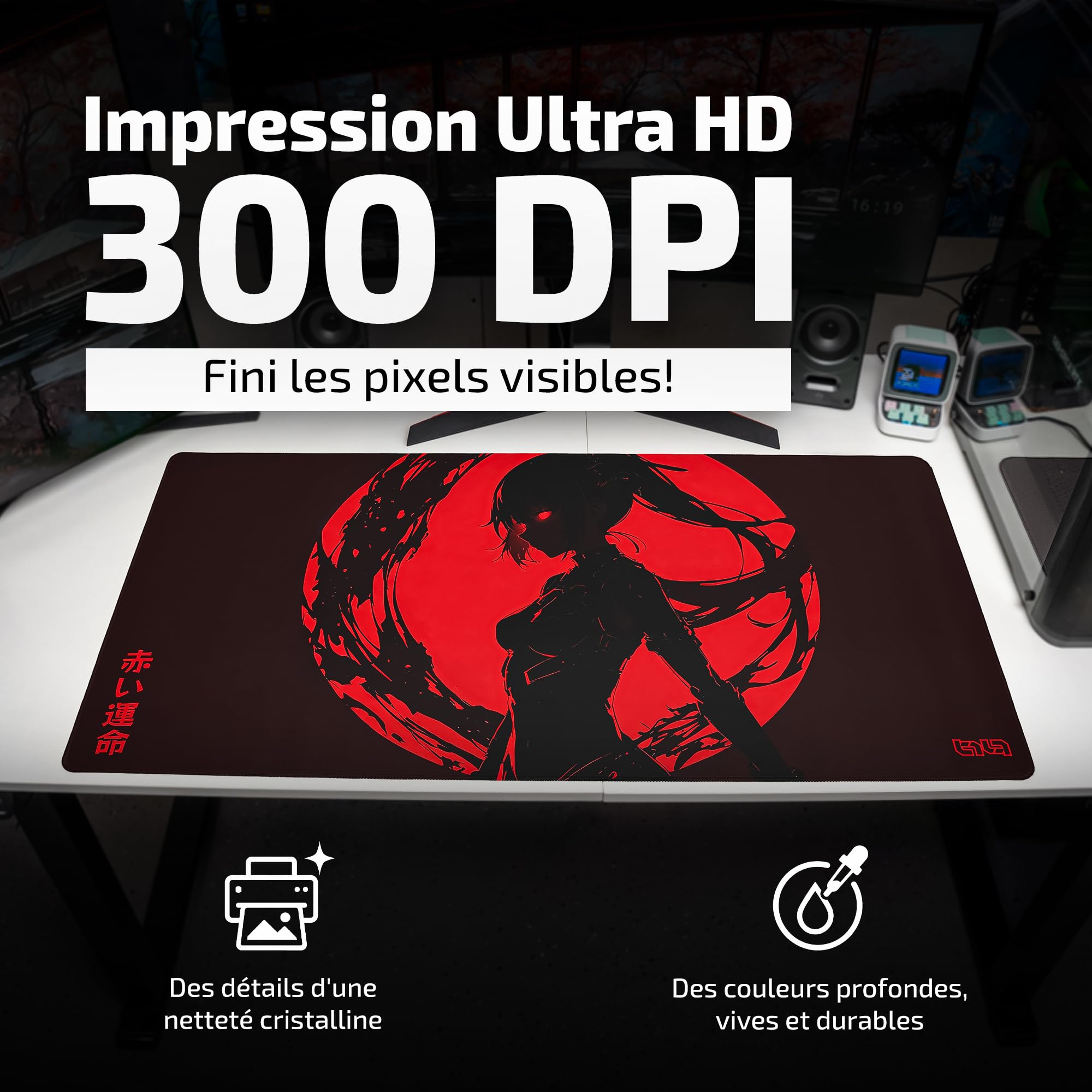 Tilt Grand Tapis de Souris Gamer XXL 100x50 cm | Tapis de Bureau Gaming Anti-Dérapant | Mouse Pad Imperméable pour PC et Accessoires Gaming | Tapis de Clavier (Crimson Ninja)