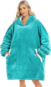 Kipswiza Wearable Blanket Hoodie, Oversized Sweatshirt Blankets for Women Men - Cozy Warm Hooded Blanket for Adult Teen, One Size Fits All(Aqua Green)