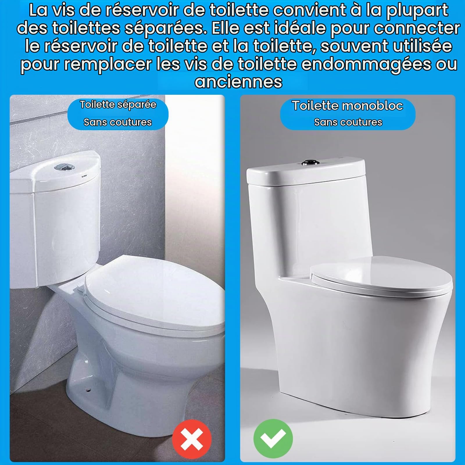 2 Pièces Boulon de Toilette kit Fixation Réservoir WC Boulons de Réservoir de Toilettes à Cuvette Kit de Fixation en Acier Inoxydable