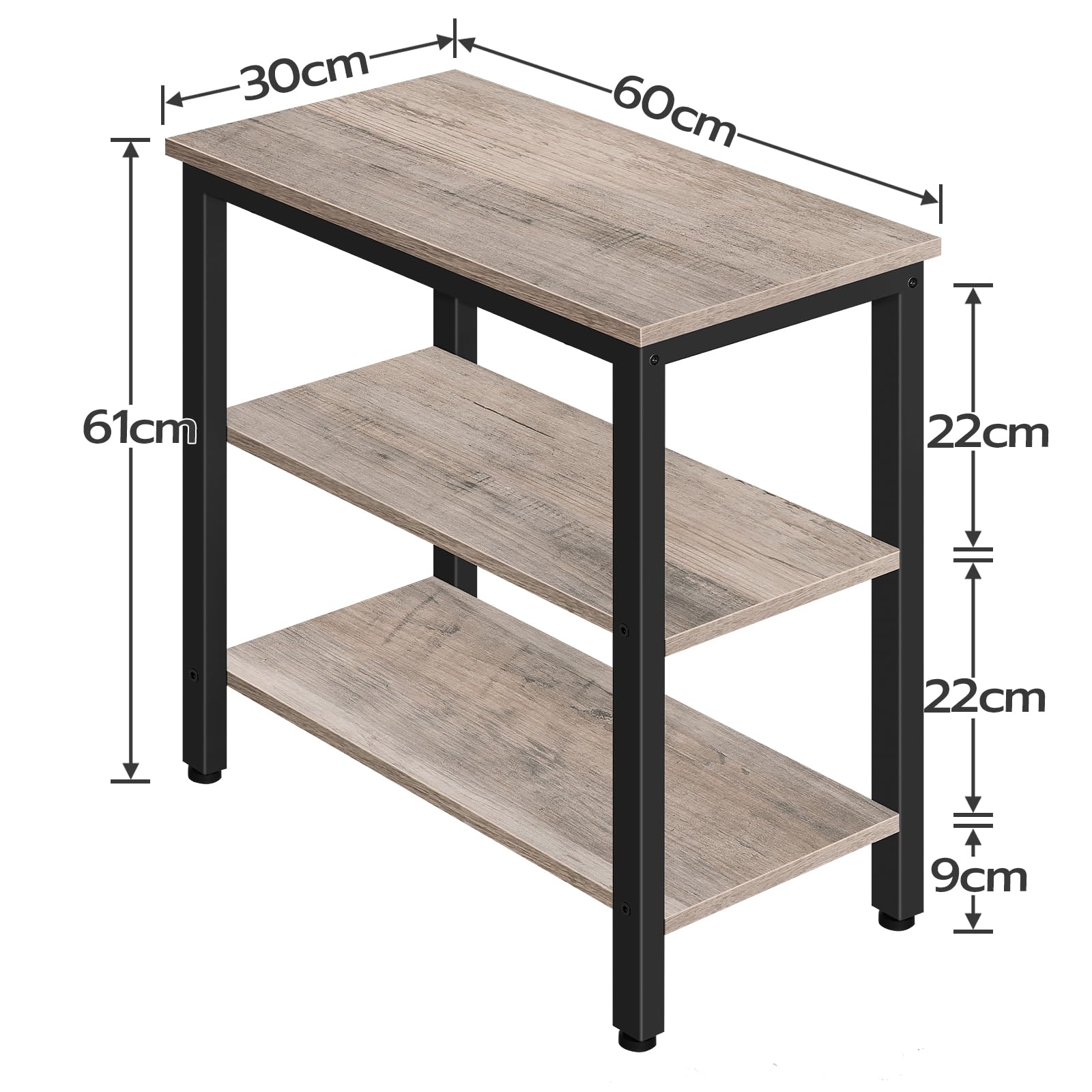 HOOBRO Beistelltisch, Nachttisch mit 3 Ablage, Sofatisch Industriestil, Nachtschrank, Schlafzimmer, Wohnzimmer, Küche, Einfach zu montieren, Metallrahmen, Greige EBG14BZ01