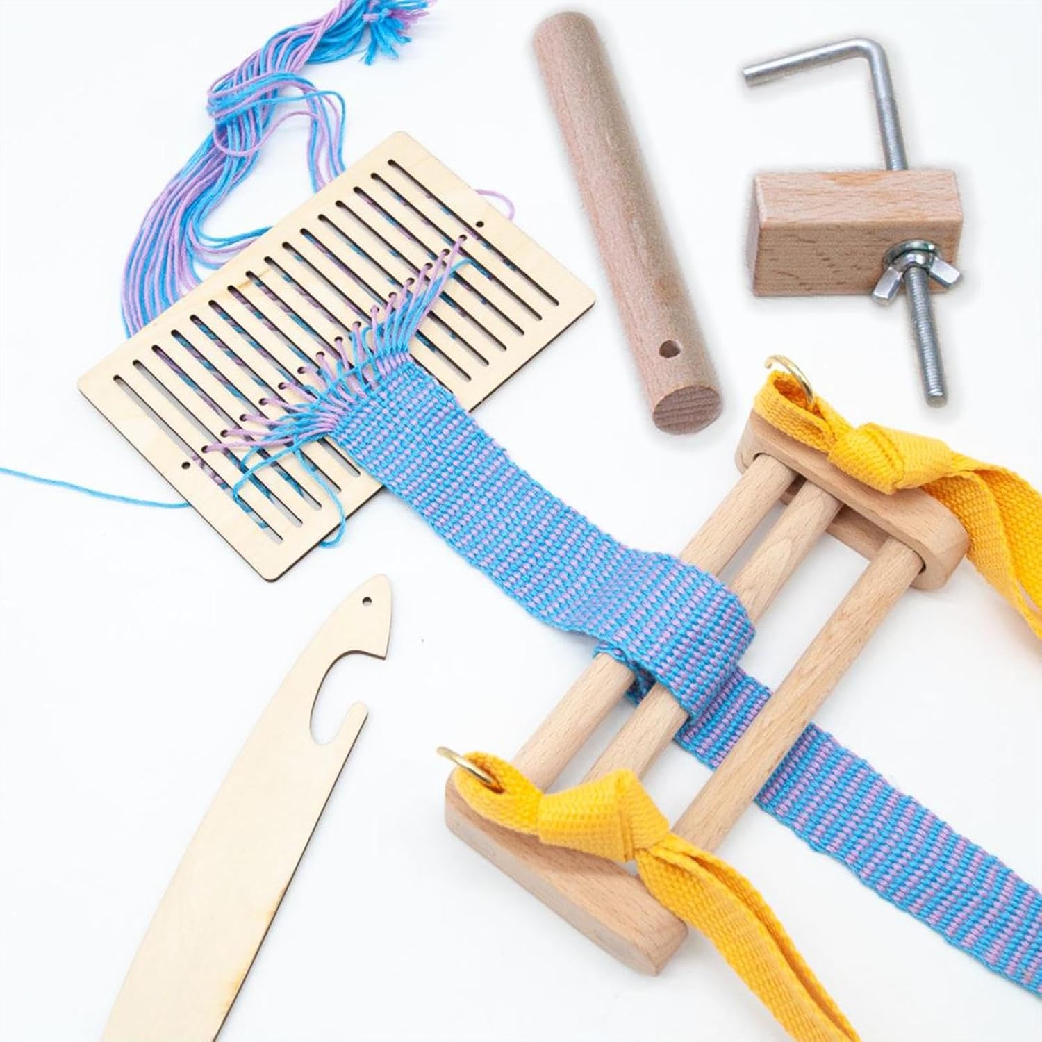 Peg Loom Warping Clamp Warping Pegs Weaving Braiding Jig Bracelet Maker Clip Thickness 0-9.3cm Wooden Warping Pegs and Clamp, B