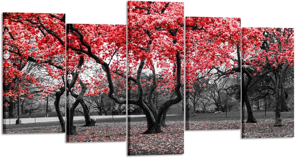 KREATIVE ARTS - 5 Pieces Modern Canvas Painting Wall Art The Picture for Home Decoration Black White and Red Tree Landscape Print On Canvas Giclee Artwork for Wall Decor (Extra Large 80x40inch)