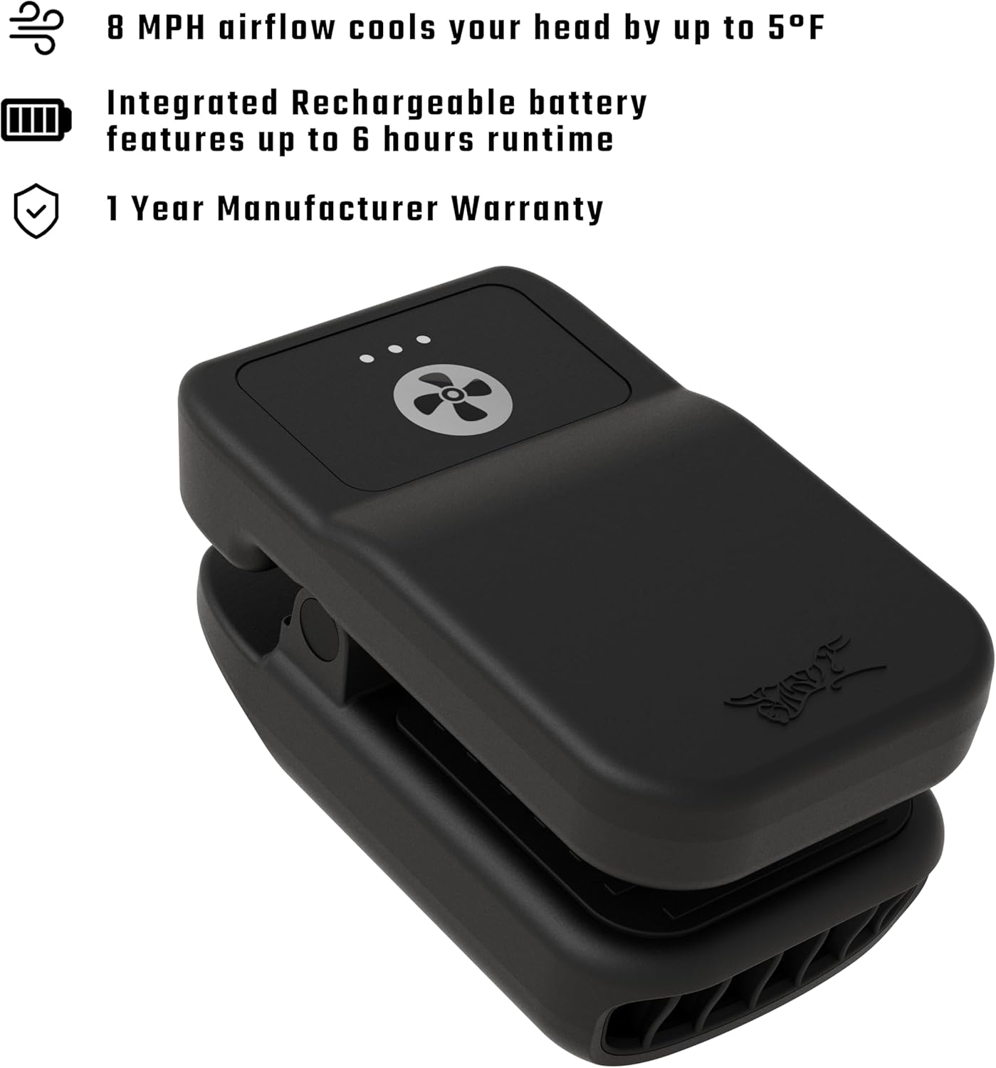 Lil Breezy Clip-On Fan – Mini Personal Portable Fan with 8 MPH Airflow, 6H Runtime | Face Cooling for Golf, Outdoor Sports, Travel | Silent & Rechargeable | Hat & Shirt Clip Design - Black