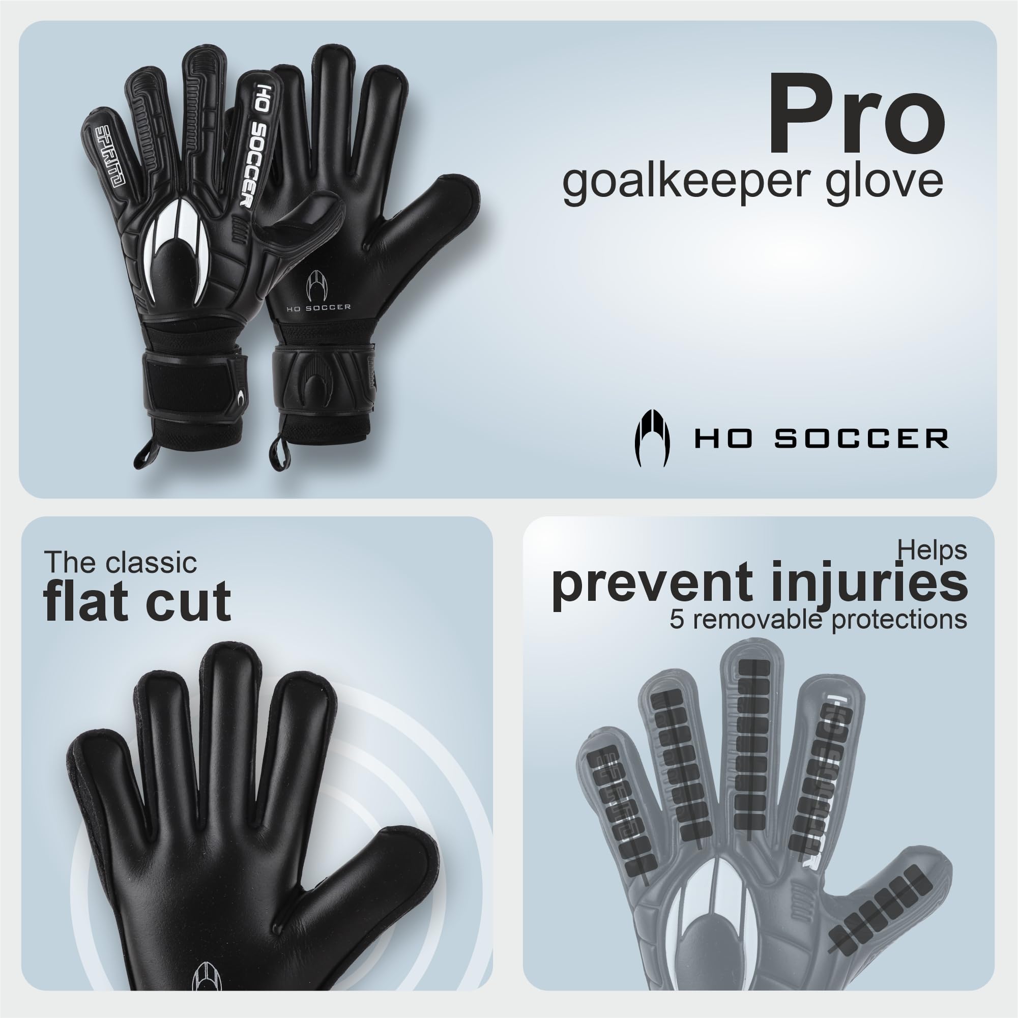 Ho Soccer Spirito Black Protek Flat, Guanti Portiere Gioventù Unisex
