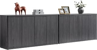 SICOTAS Buffet Cabinet with Storage Accent Sideboard with 8 Doors 132.6" Fluted Credenza Modern Buffet Table Media Console Cabinet Entryway Cabinets for Living Room Kitchen Dining Room Hallway
