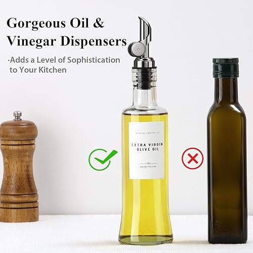 Miniatura 7 de Botella dispensadora de aceite de oliva con bandeja de bambú, dispensador de aceite y vinagre de GIXSEGIE con boquilla de vertido de metal,