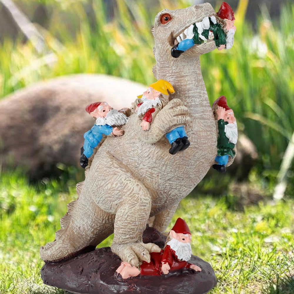 Nihuifdpy Garden Gnome Ornaments Dinosaur Eating Gnomes Figurines Outdoor Decor Funny Gnomes Sculpture Resin Statues Decoration For Patio Garden Lawn Art Resin Statue For Indoor Outdoor