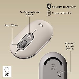 Logitech POP Mouse, Wireless Mouse with Customizable Emojis, SilentTouch Technology, Precision/Speed Scroll, Compact Design, Bluetooth, Multi-Device, OS Compatible - Mist