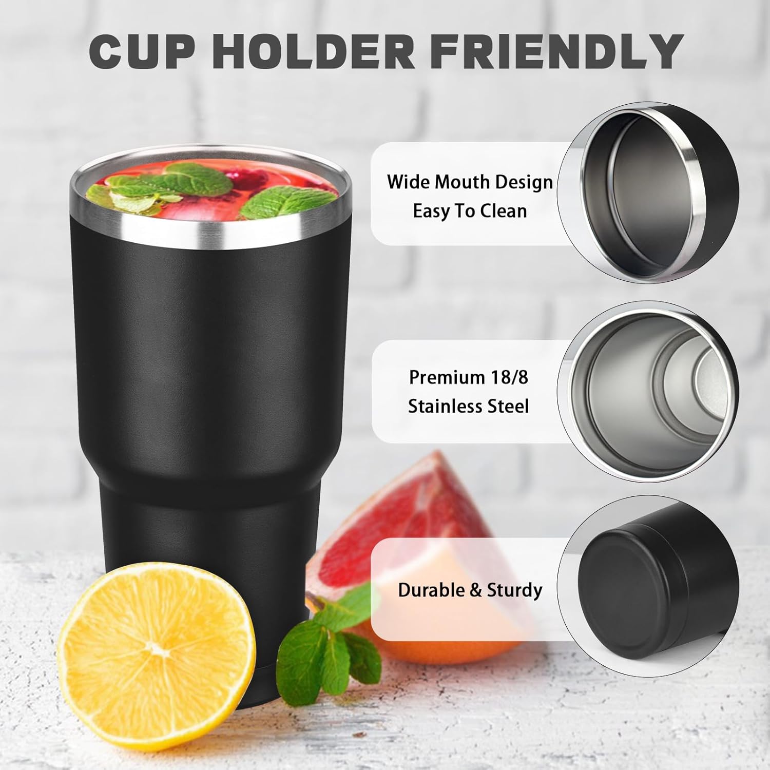 30 oz Tumbler with Lids and Straws, Stainless Steel Insulated Coffee Tumbler, Double Wall Vacuum Insulated Travel Mug Cup, Leakproof Thermal Coffee Cup for Hot and Cold Drinks (Black) - Image 3