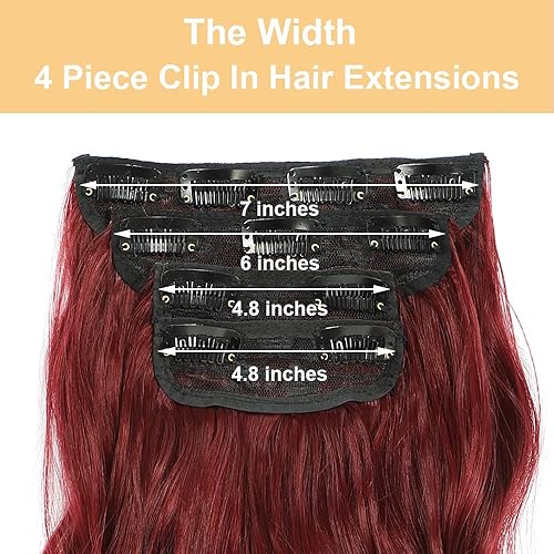 Miniatura 3 de Extensiones de cabello con clip de 20 pulgadas, extensiones de cabello rojo, extensiones de cabello sintético grueso para mujer (rojo)