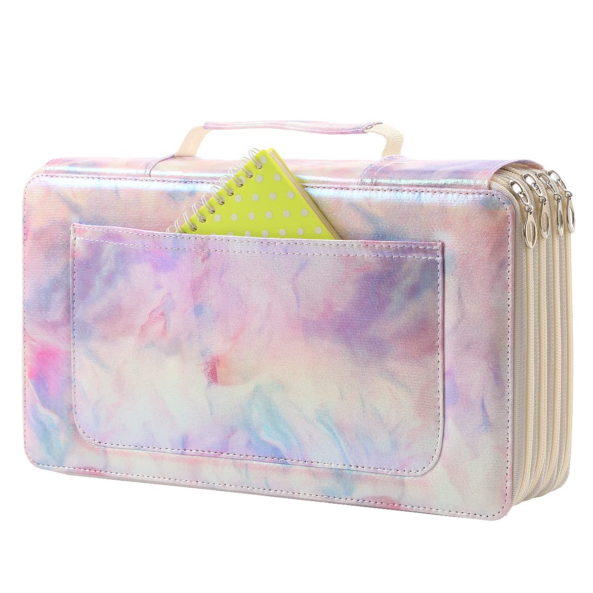 Lbxgap Colored Pencil Case- 300 Individual Slots Pencil Holder Pen Bag Large Capacity Pencil Organizer with Handle Strap Handy Colored Pencil Box with Printing Pattern
