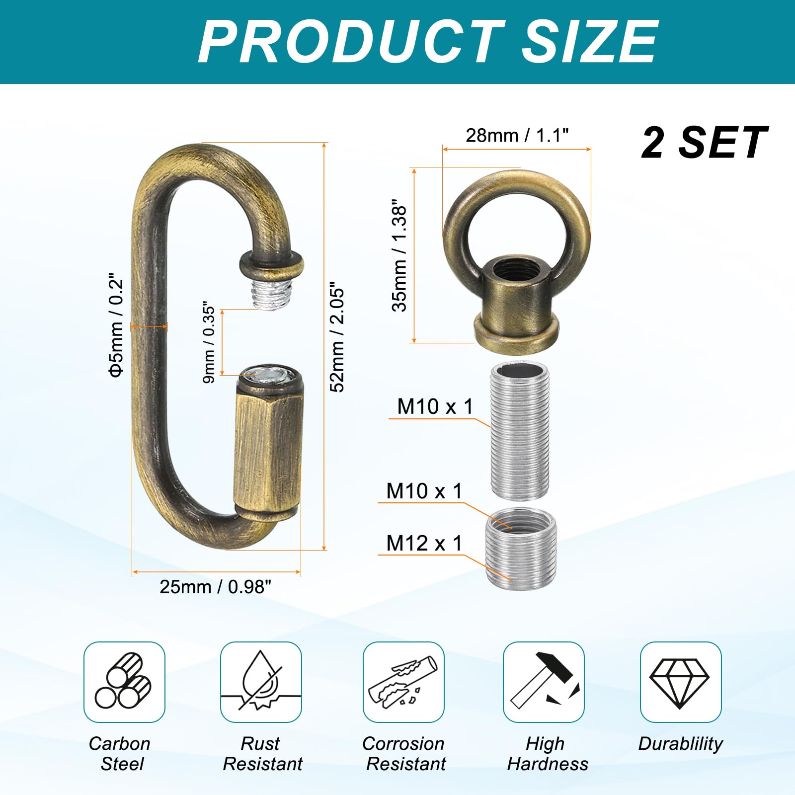 PATIKIL M10 Fine Thread Lamp Female Loop Holder with M12 Adapter Chain Quick Link - Image 2