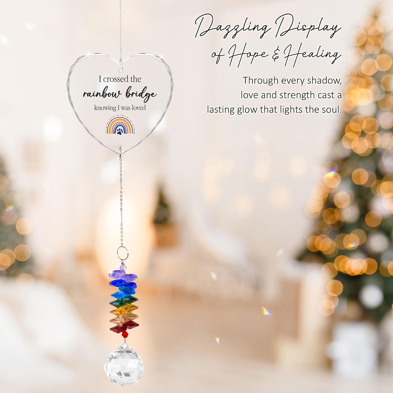 Pet Memorial Suncatcher I Crossed the Rainbow Bridge - Dog Memorial Gifts - Pet Loss - Thoughtful Dogs and Cats Remembrance - Pet Sympathy - Crystal Bereavement Gift image 4