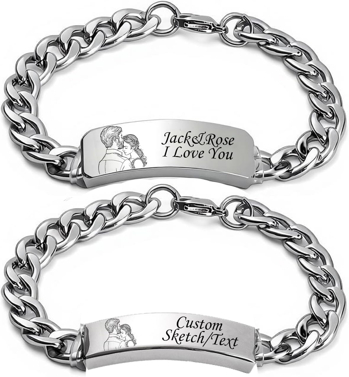 Customize Picture Bracelet Personalized Photo Couple Bracelets ID Link Chain for Men His and Hers Text Engraved for Women bf and gf Custom Friendship Gift Memorial Wristband