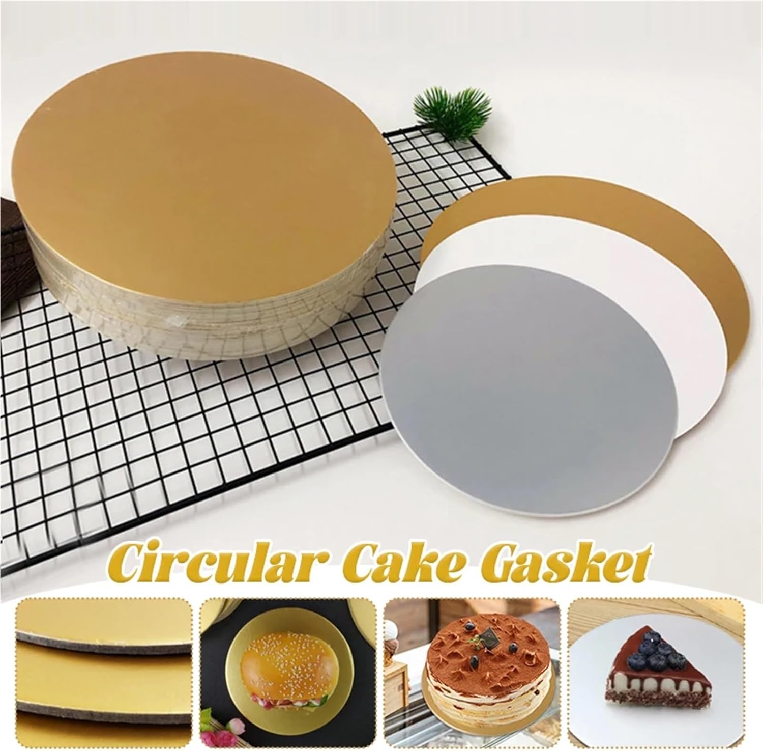 Cake Board 50Pcs Round Cake Boards Cardboard Golden Silver and White Circles Disposable Paper Cupcake Dessert Tray(Army green,Diameter 24cm)