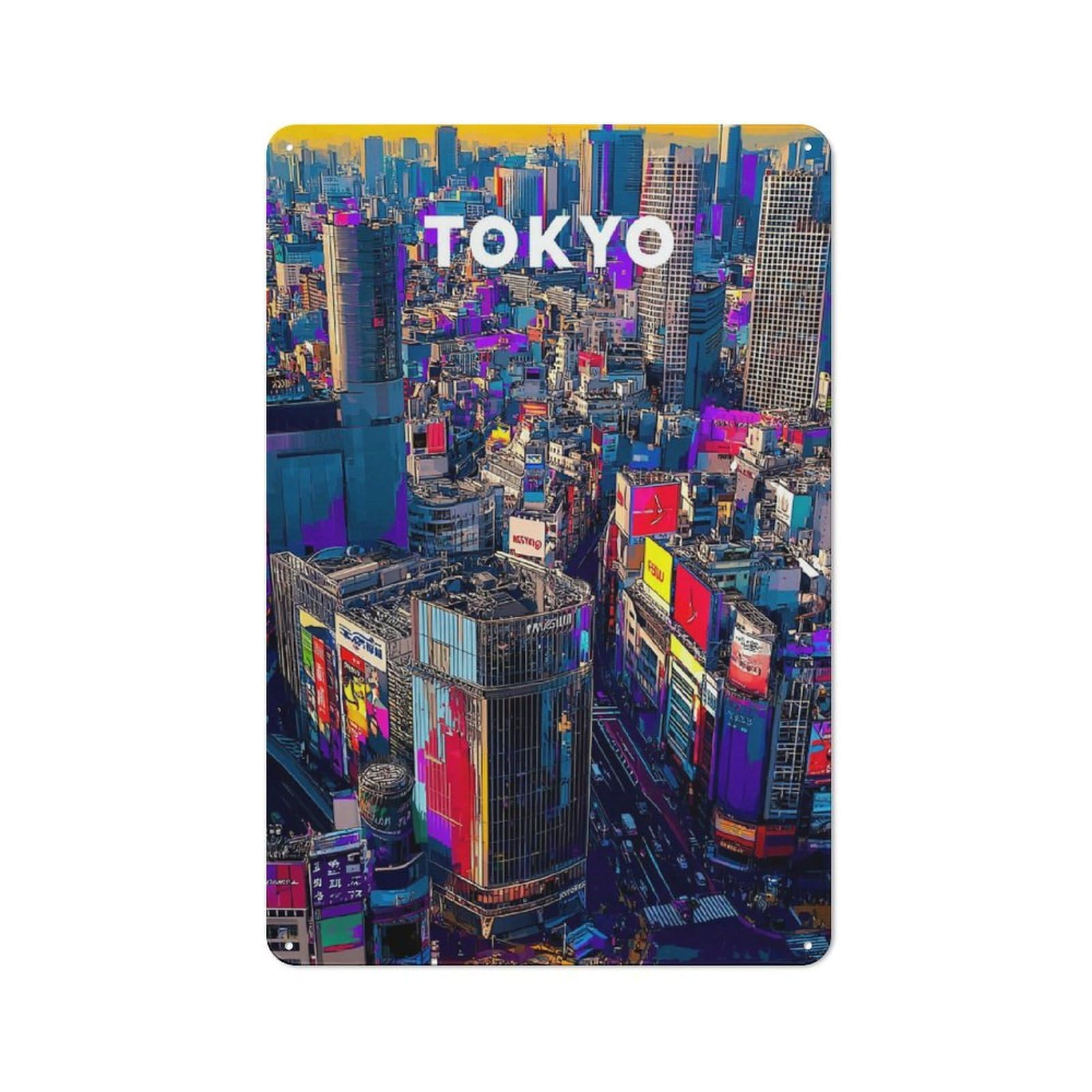 Junmoney Tokyo A Vibrant Cityscape -1 Warehouse Style Tin Wall Sign 30X20cm Featuring Loft Wall Plaque For Loft, Studio, Office Or Creative Room