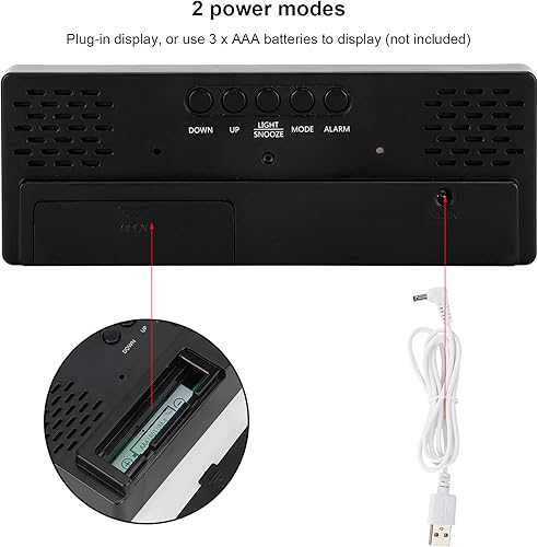 Miniatura 6 de Reloj despertador con espejo LED, suministros de enchufe, decoración USB grande, adorno de fuente grande, reloj de pared, reloj de despertador