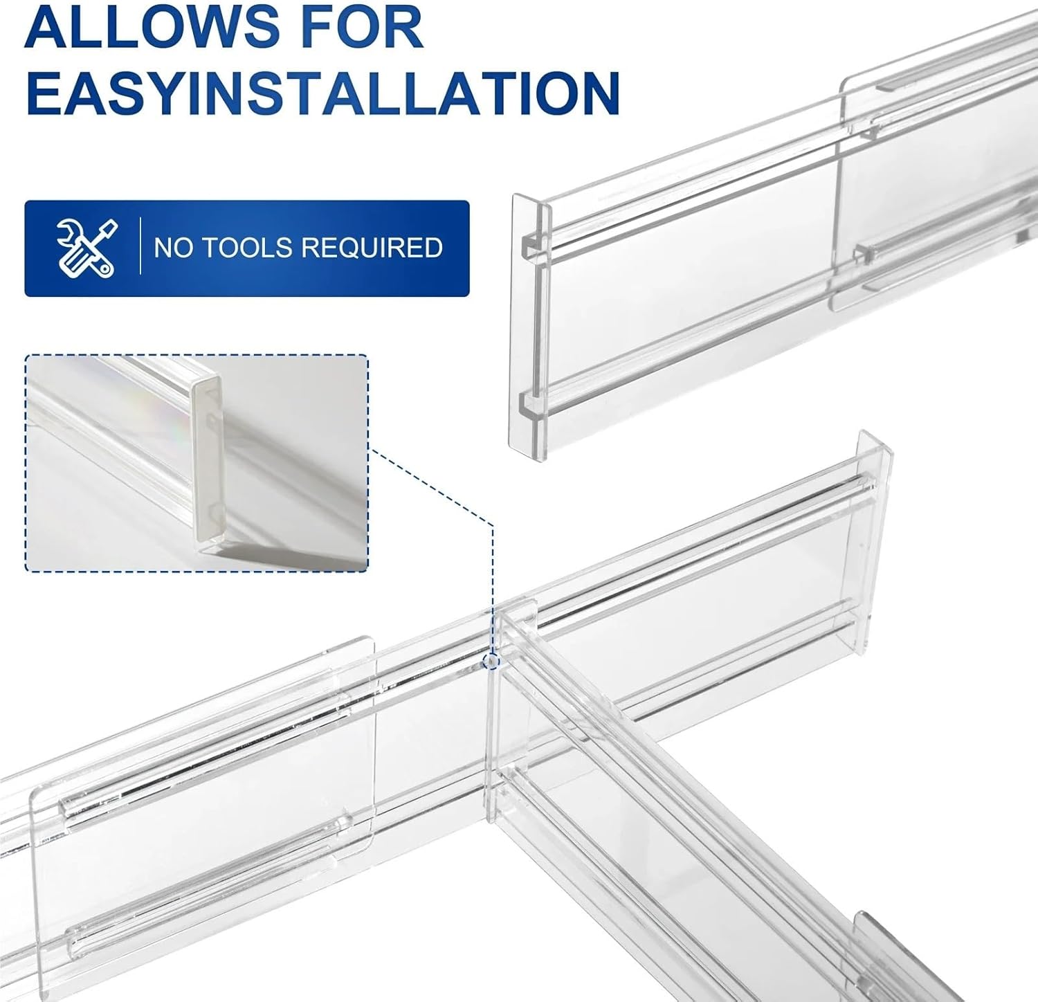 4/8 Pack Clear Drawer Dividers Expandable Organizers Transparent Kitchen Separators Clothing Office Storage(Clear-4 PCS)