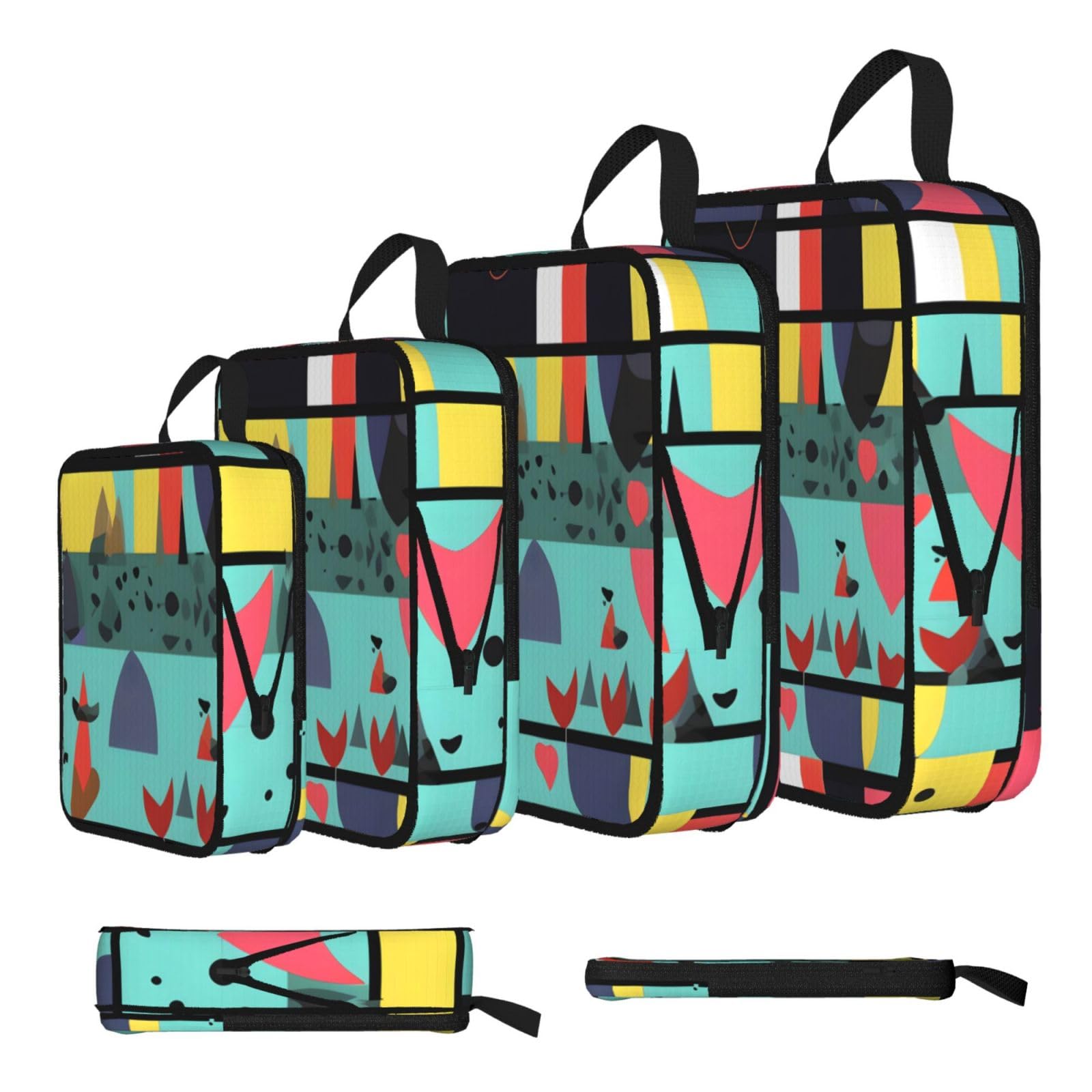 Sxzvvbn Black Geometric Patterns Compression Packing Cubes 4 Piece Set