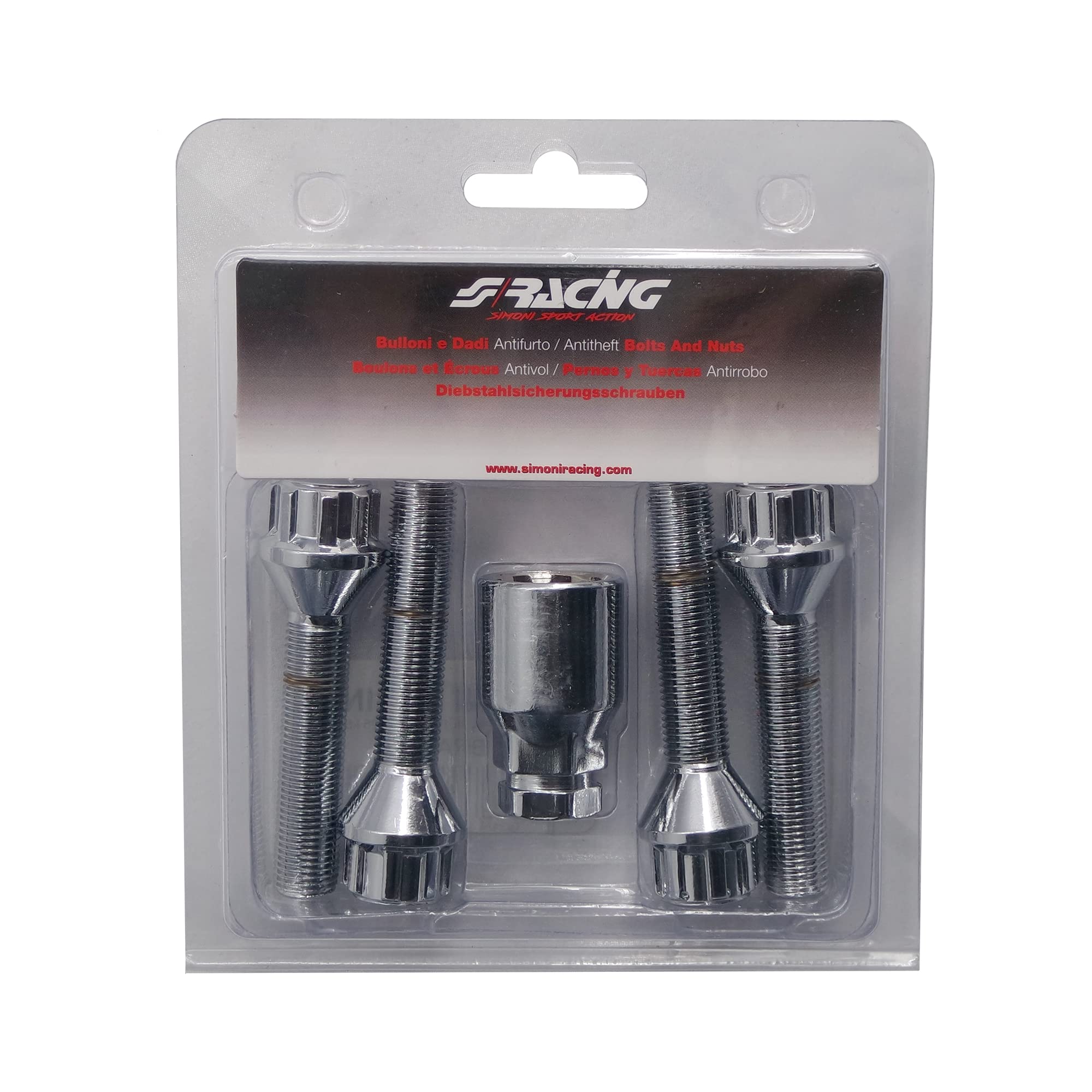 SIMONI RACING BRA/60 Kit 4 pernos antirrobo - Tornillos antirrobo para ruedas llave 17-19 M12x1.25 Longitud 50 mm