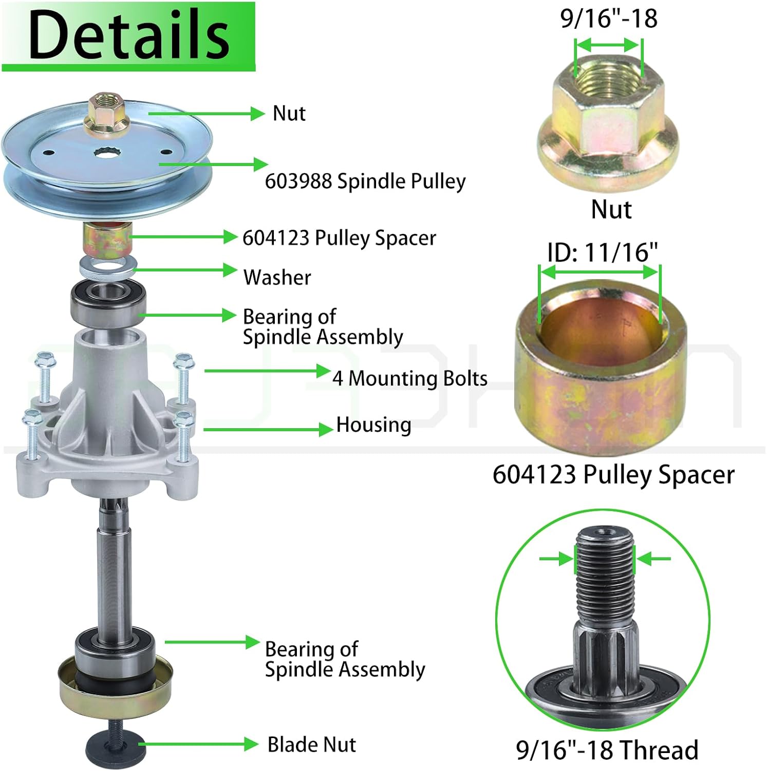 604214 Spindle Assembly with 603988 Spindle Pulley Replaces Hustler 604214 Spindle for Hustler Raptor 52, Hustler 52, Hustler Raptor Limited 52, 934794, 938605, 931899, 935817, 937854 Decks
